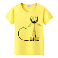 Tee Shirt chat femme abstrait - Jaune / S - T-shirt
