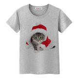 Tee shirt chat Noel pour femme - Gris / S - T-shirt