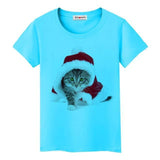 Tee shirt chat Noel pour femme - Bleu / S - T-shirt