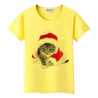 Tee shirt chat Noel pour femme - Jaune / S - T-shirt