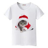 Tee shirt chat Noel pour femme - Blanc / S - T-shirt