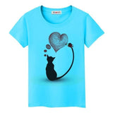 Tee shirt chat qui dessine un coeur femme - Bleu / S - 