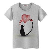 Tee shirt chat qui dessine un coeur femme - Gris / S - 