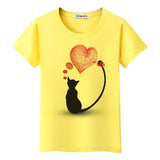 Tee shirt chat qui dessine un coeur femme - Jaune / S - 