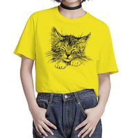 Tee Shirt chat qui dort femme - Jaune / S - T-shirt