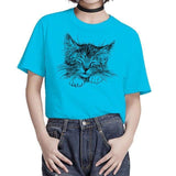 Tee Shirt chat qui dort femme - Bleu / S - T-shirt