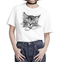Tee Shirt chat qui dort femme - Blanc / S - T-shirt