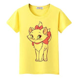 Tee shirt dessin animé chat pour femme - Jaune / S - T-shirt