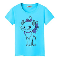 Tee shirt dessin animé chat pour femme - Bleu / S - T-shirt