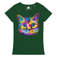 T-shirt bio Chat multicolore - Vert bouteille / S - Hauts
