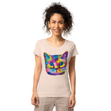 T-shirt éco-responsable chat multicolore - Creamy pink / S -