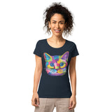 T-shirt éco-responsable chat multicolore - French navy / S -