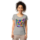 T-shirt éco-responsable chat multicolore - Grey melange / S 