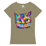 T-shirt bio Chat multicolore - Kaki / S - Hauts
