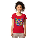T-shirt éco-responsable chat multicolore - Rouge / S - Hauts