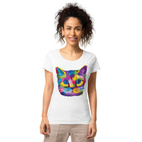 T-shirt éco-responsable chat multicolore - Blanc / S - Hauts